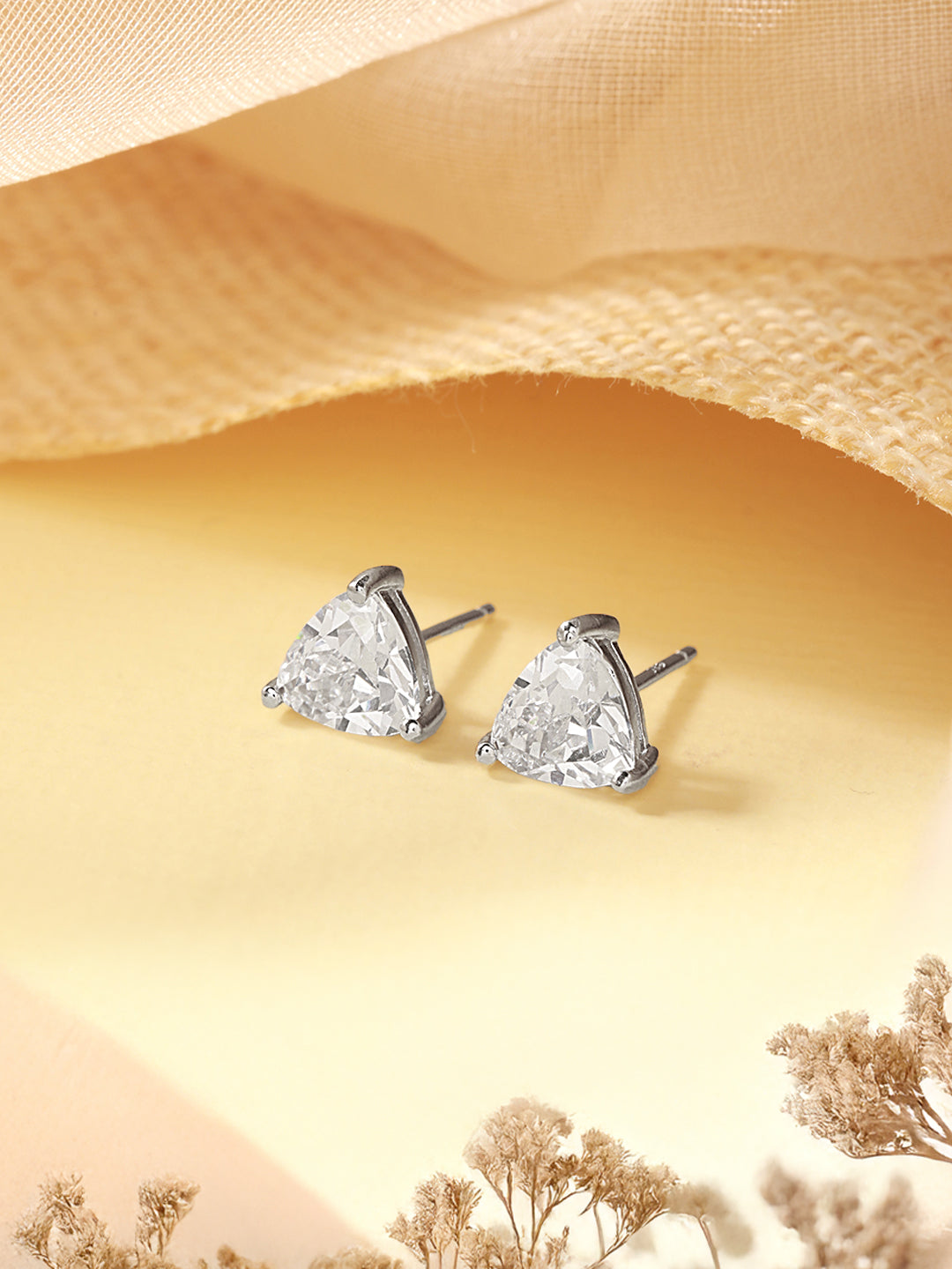 925 Sterling Silver Cubic Zircon Studded Geometric Minimal Solitaire Studds Earrings